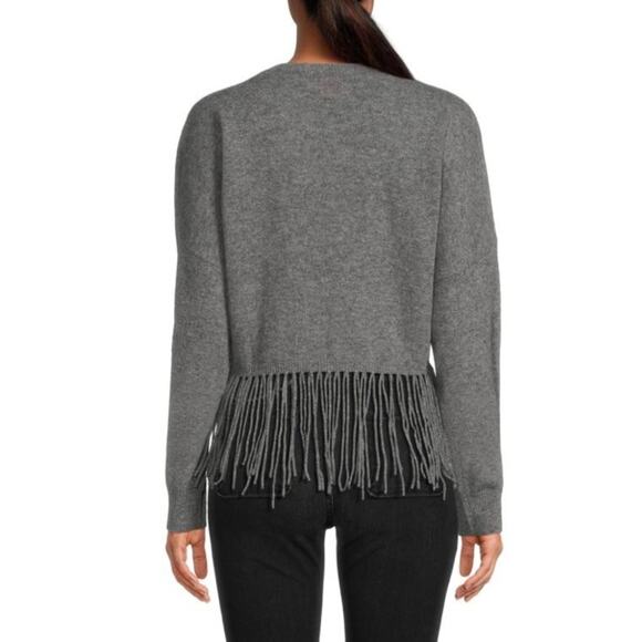 CRUSH Cashmere Sz 3 L Large Gray Fringe Trim 100% Cashmere Sweater Tallin NWT - Picture 10 of 10
